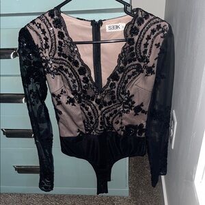 Seek Black and Nude Lace Bodysuit
